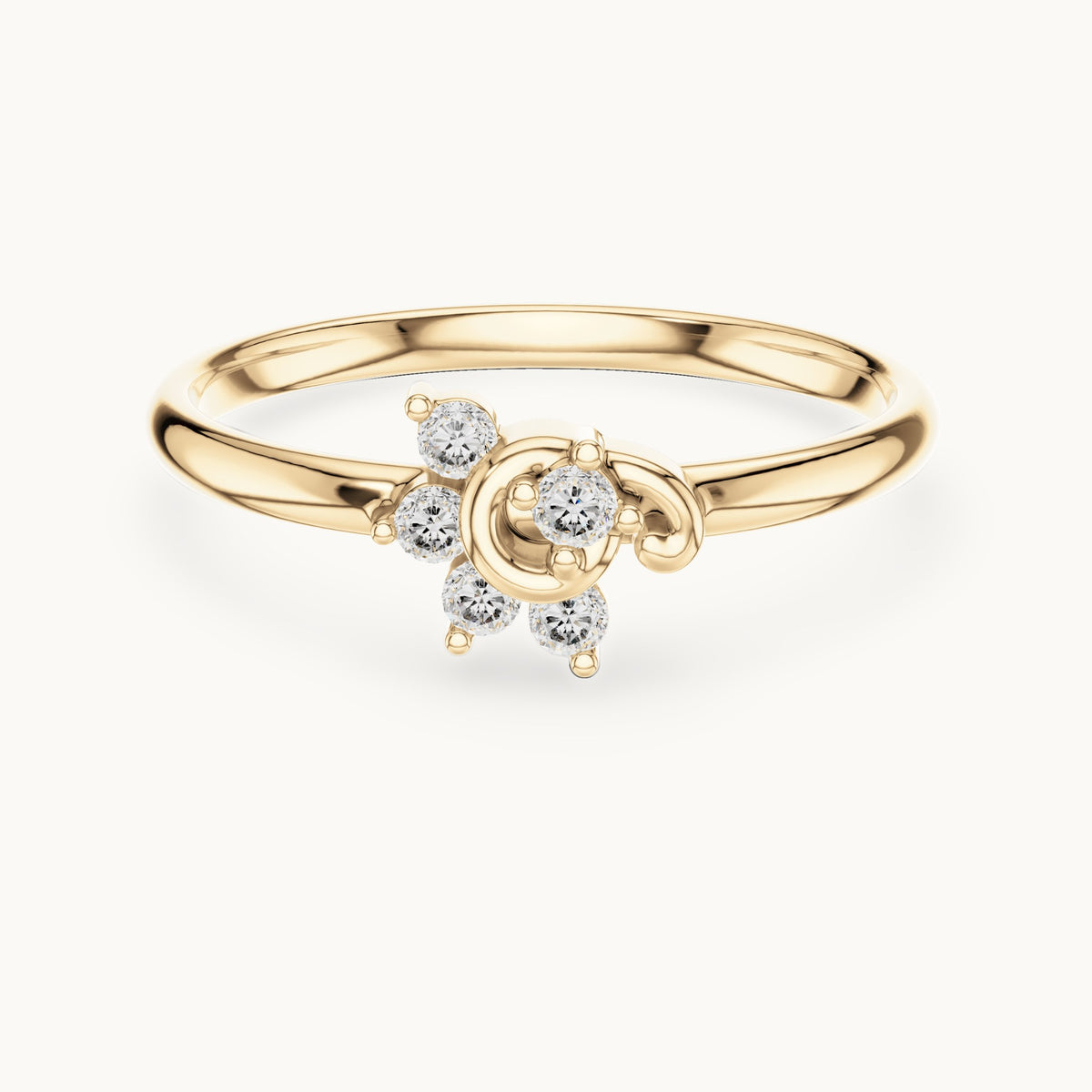 Round lab-grown diamond swirl cluster ring in yellow gold, 0.075 CT TW, view 4