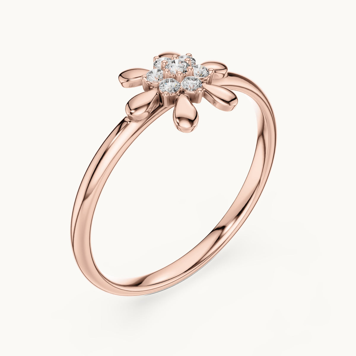 Round lab-grown diamond petal cluster ring in rose gold, 0.06 CT TW, view 2