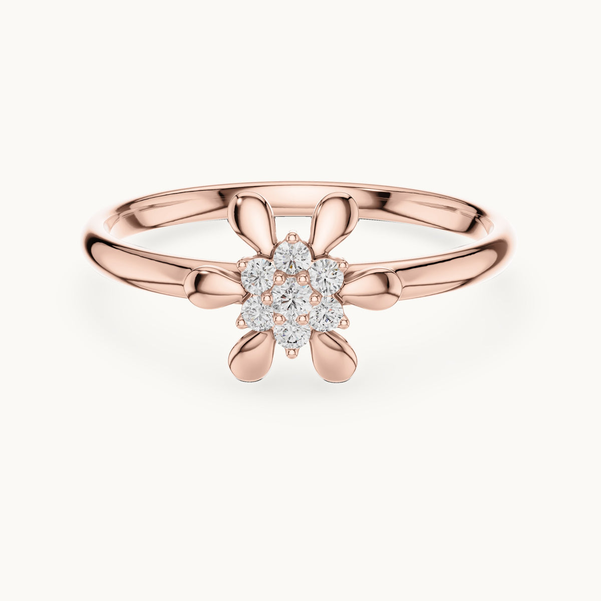 Round lab-grown diamond petal cluster ring in rose gold, 0.06 CT TW, view 4