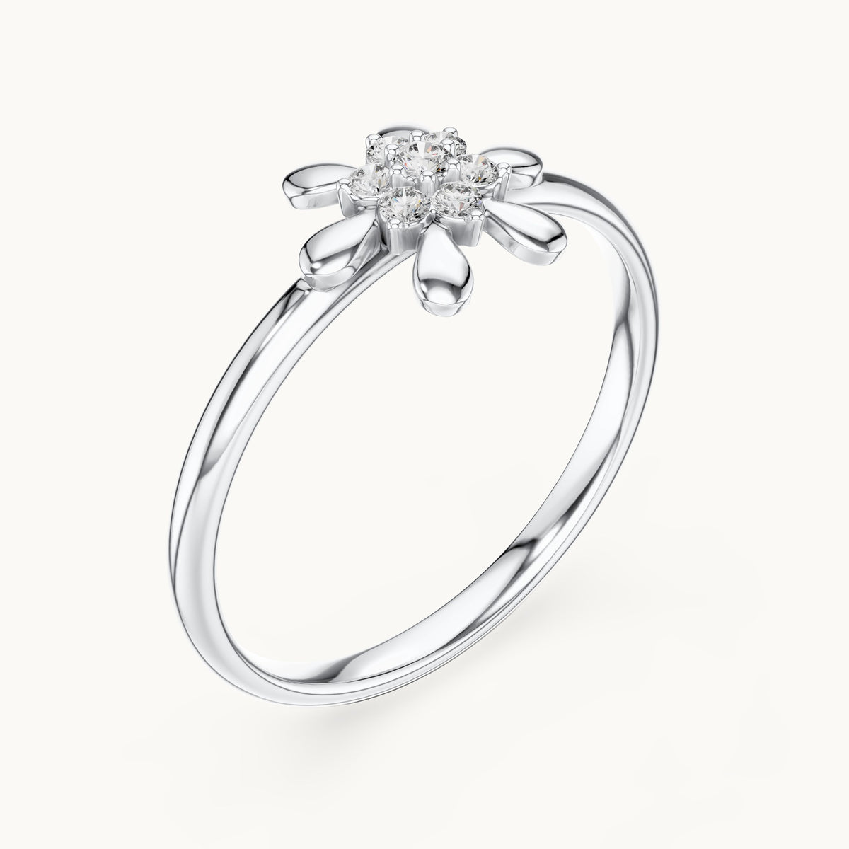 Round lab-grown diamond petal cluster ring in white gold, 0.06 CT TW, view 2