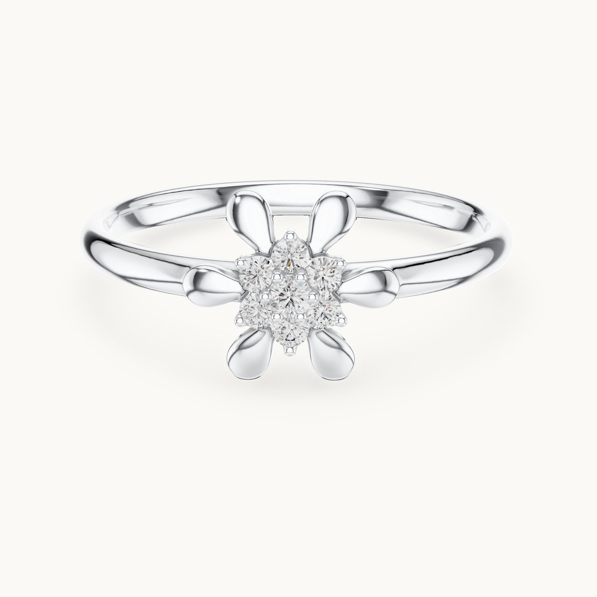 Round lab-grown diamond petal cluster ring in white gold, 0.06 CT TW, view 4