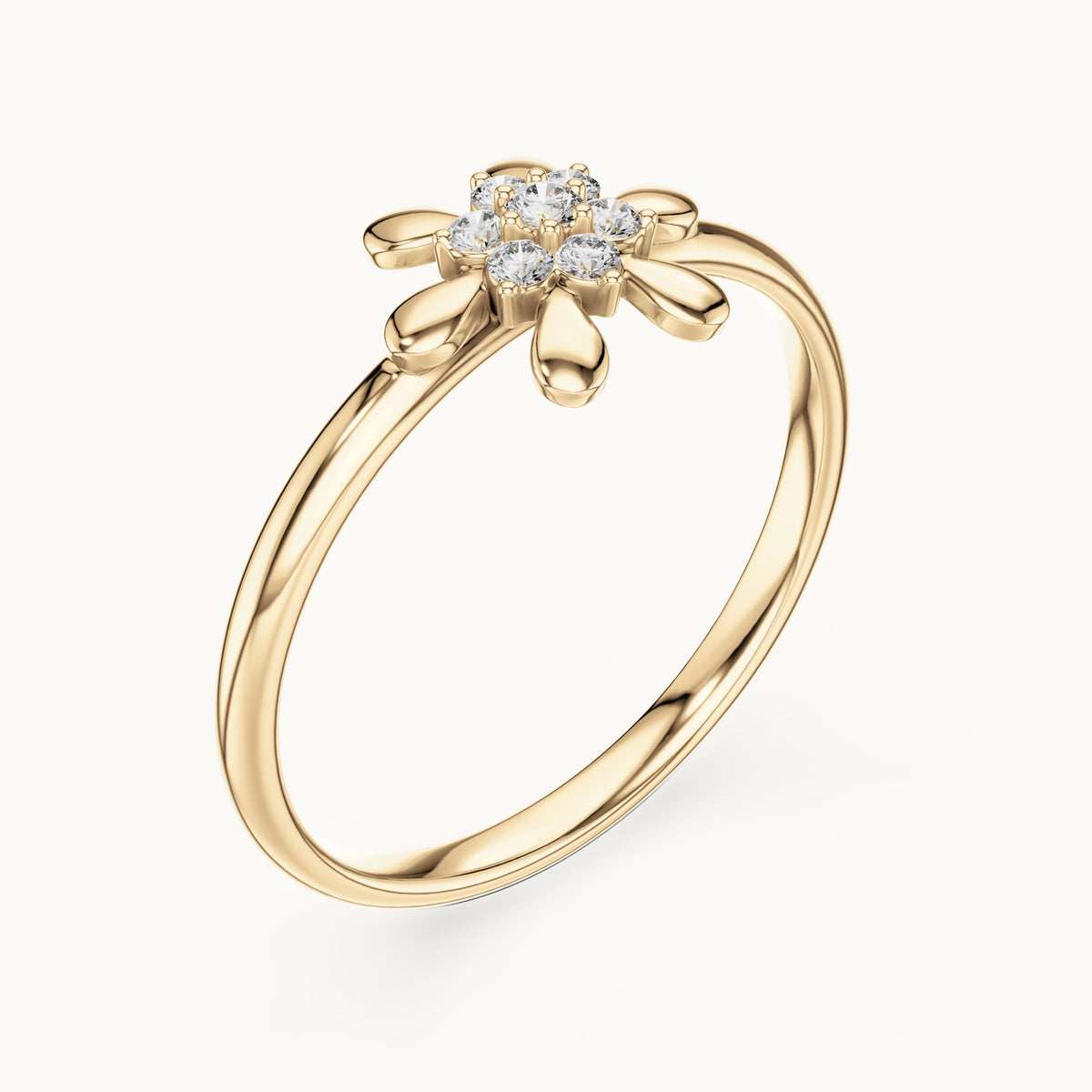 Round lab-grown diamond petal cluster ring in yellow gold, 0.06 CT TW, view 2