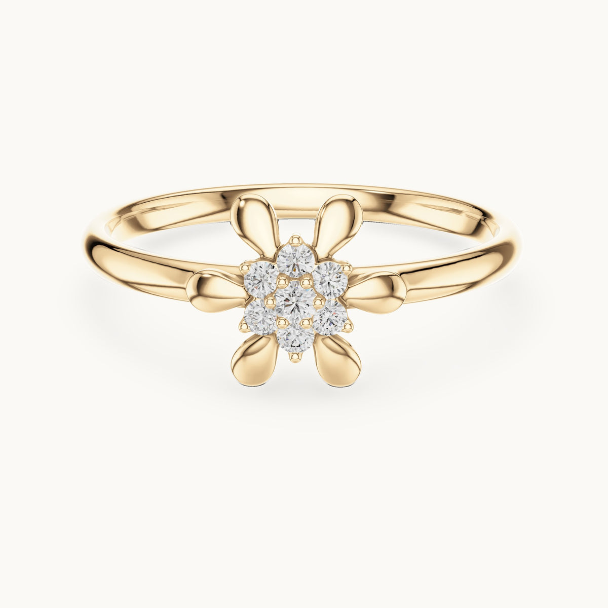 Round lab-grown diamond petal cluster ring in yellow gold, 0.06 CT TW, view 4