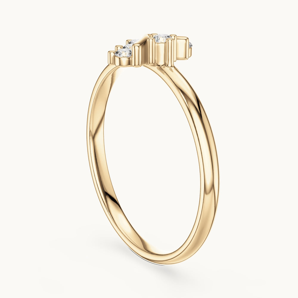 Round lab-grown diamond chevron six-stone ring in yellow gold, 0.084 CT TW, view 1