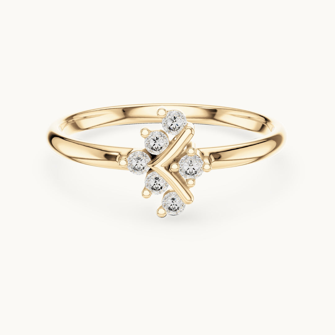 Round lab-grown diamond chevron six-stone ring in yellow gold, 0.084 CT TW, view 4