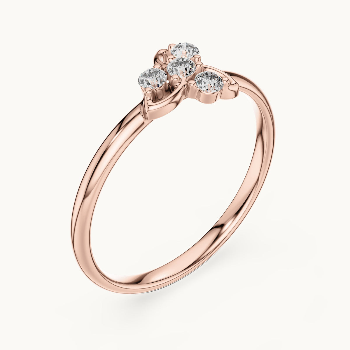 Round lab-grown diamond four-stone swirl cluster ring in rose gold, 0.06 CT TW, view 2