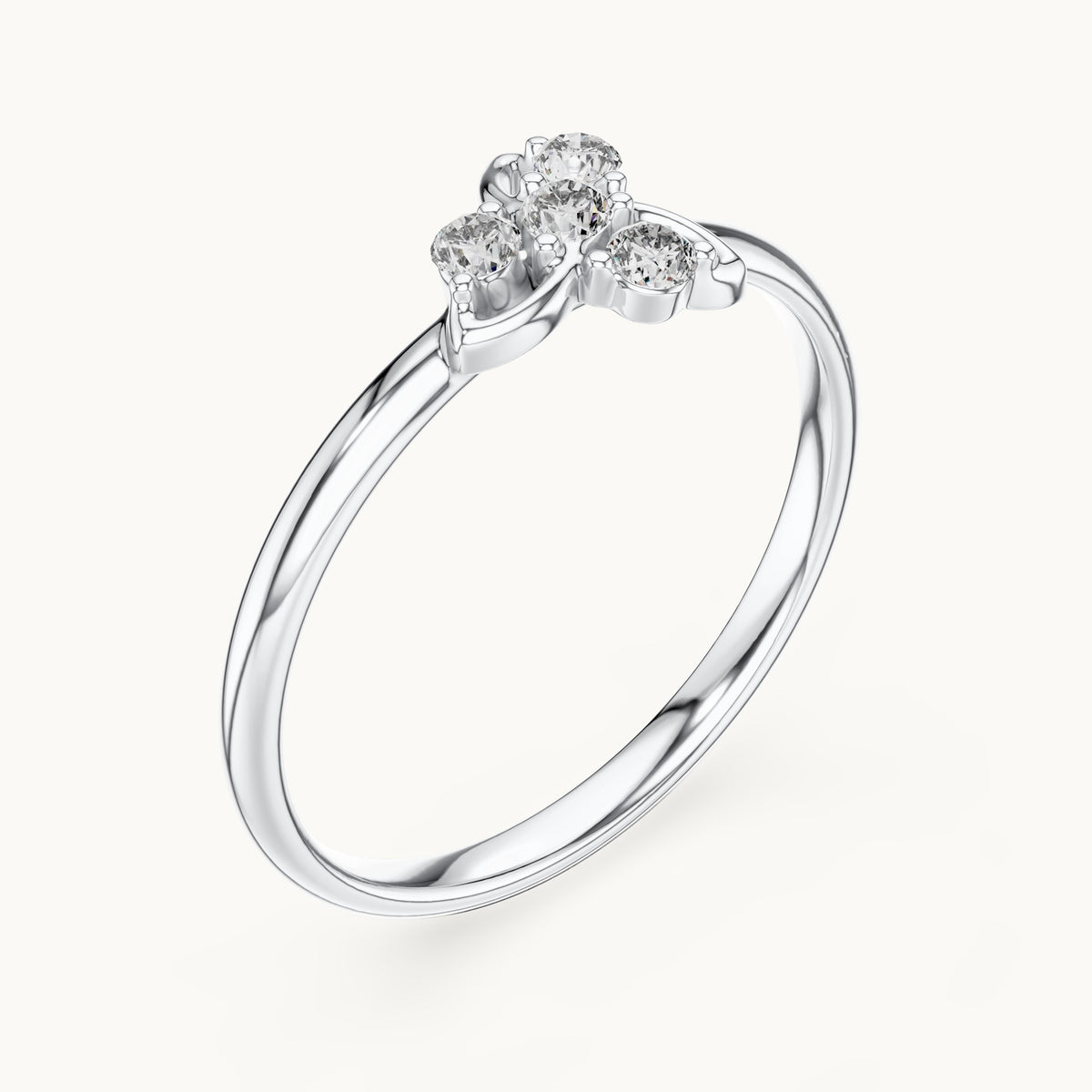 Round lab-grown diamond four-stone swirl cluster ring in white gold, 0.06 CT TW, view 2