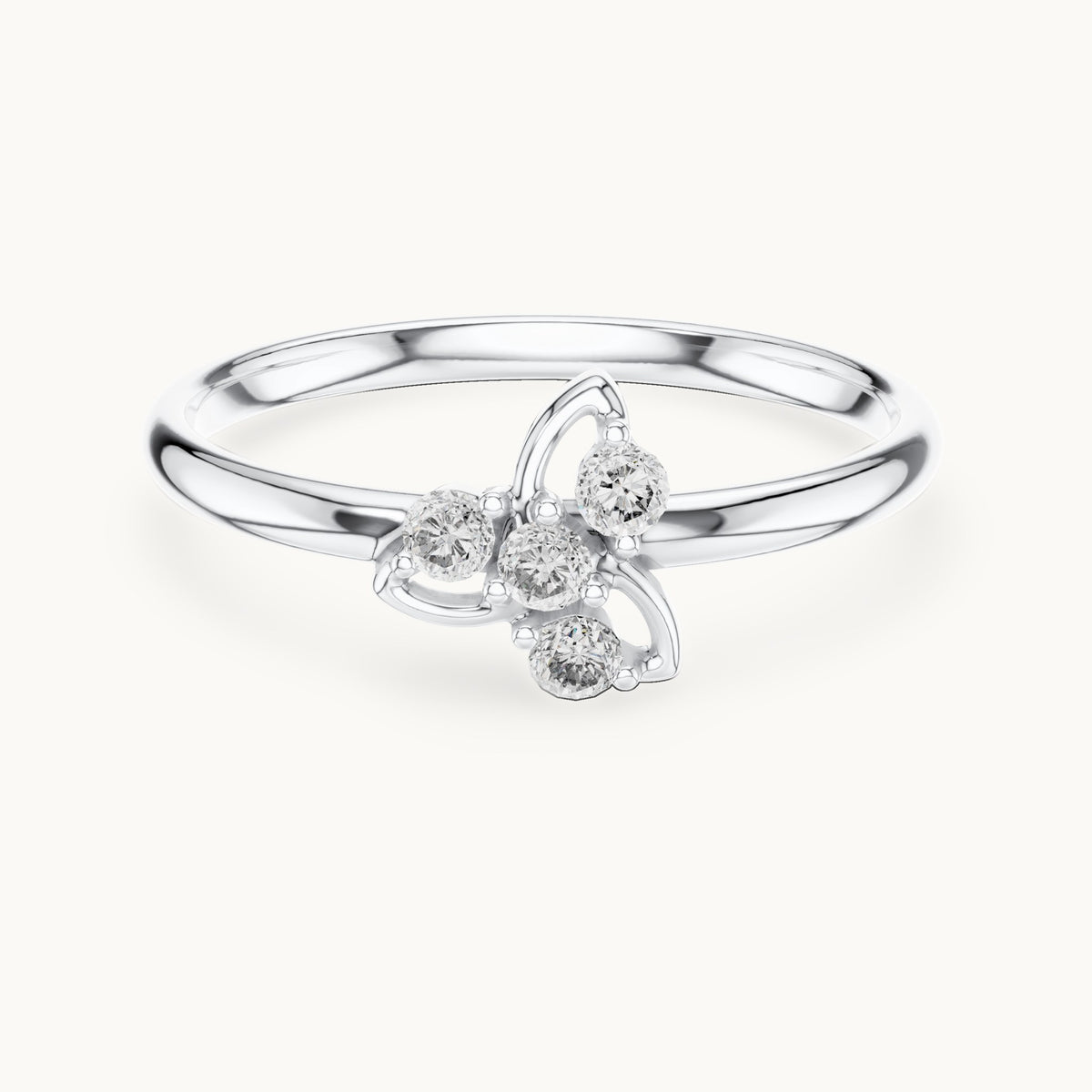 Round lab-grown diamond four-stone swirl cluster ring in white gold, 0.06 CT TW, view 4