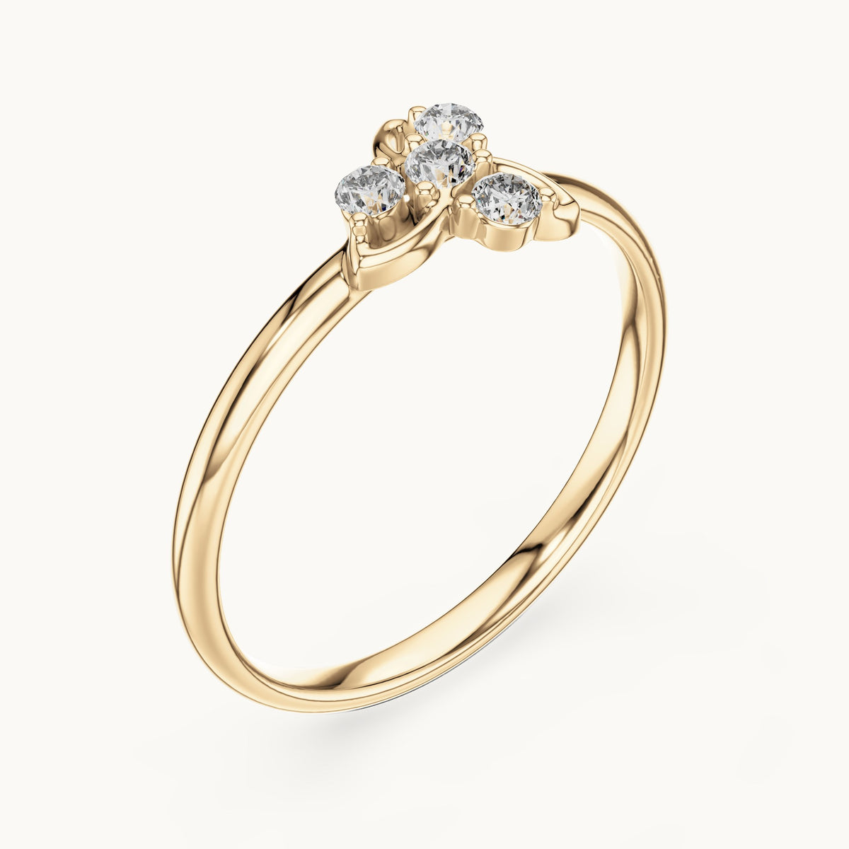 Round lab-grown diamond four-stone swirl cluster ring in yellow gold, 0.06 CT TW, view 2