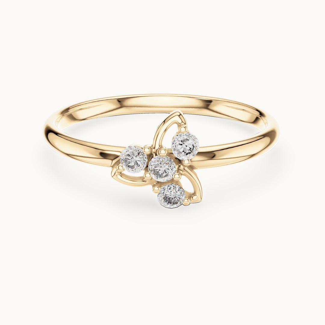 Round lab-grown diamond four-stone swirl cluster ring in yellow gold, 0.06 CT TW, view 4