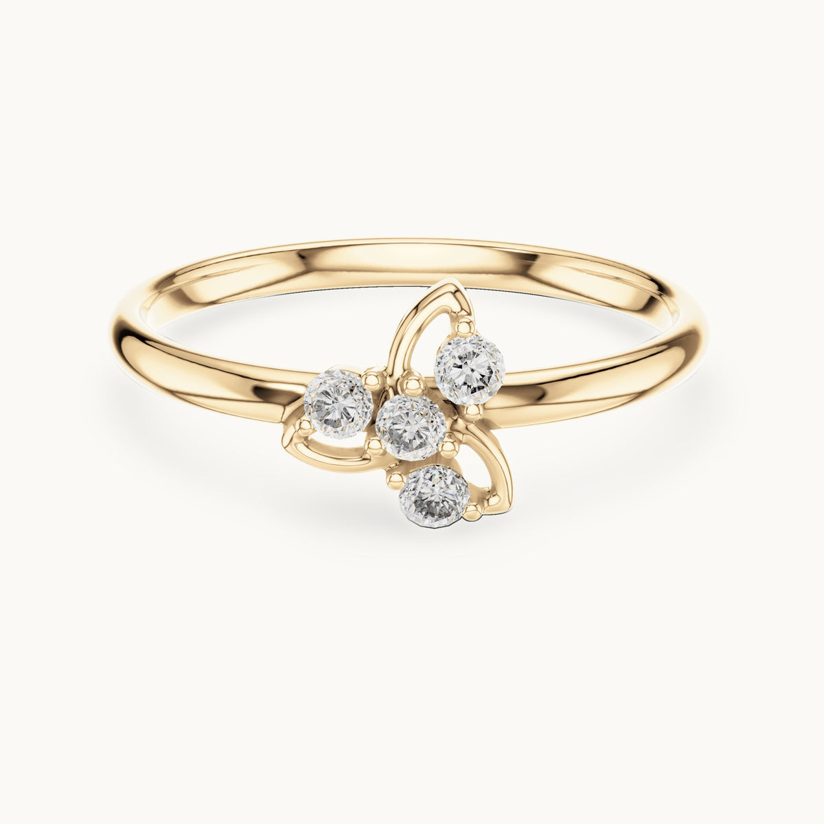 Round lab-grown diamond four-stone swirl cluster ring in yellow gold, 0.06 CT TW, view 4