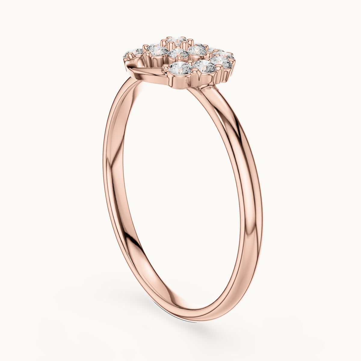 Round lab-grown diamond cluster halo ring in rose gold, 0.168 CT TW, view 1