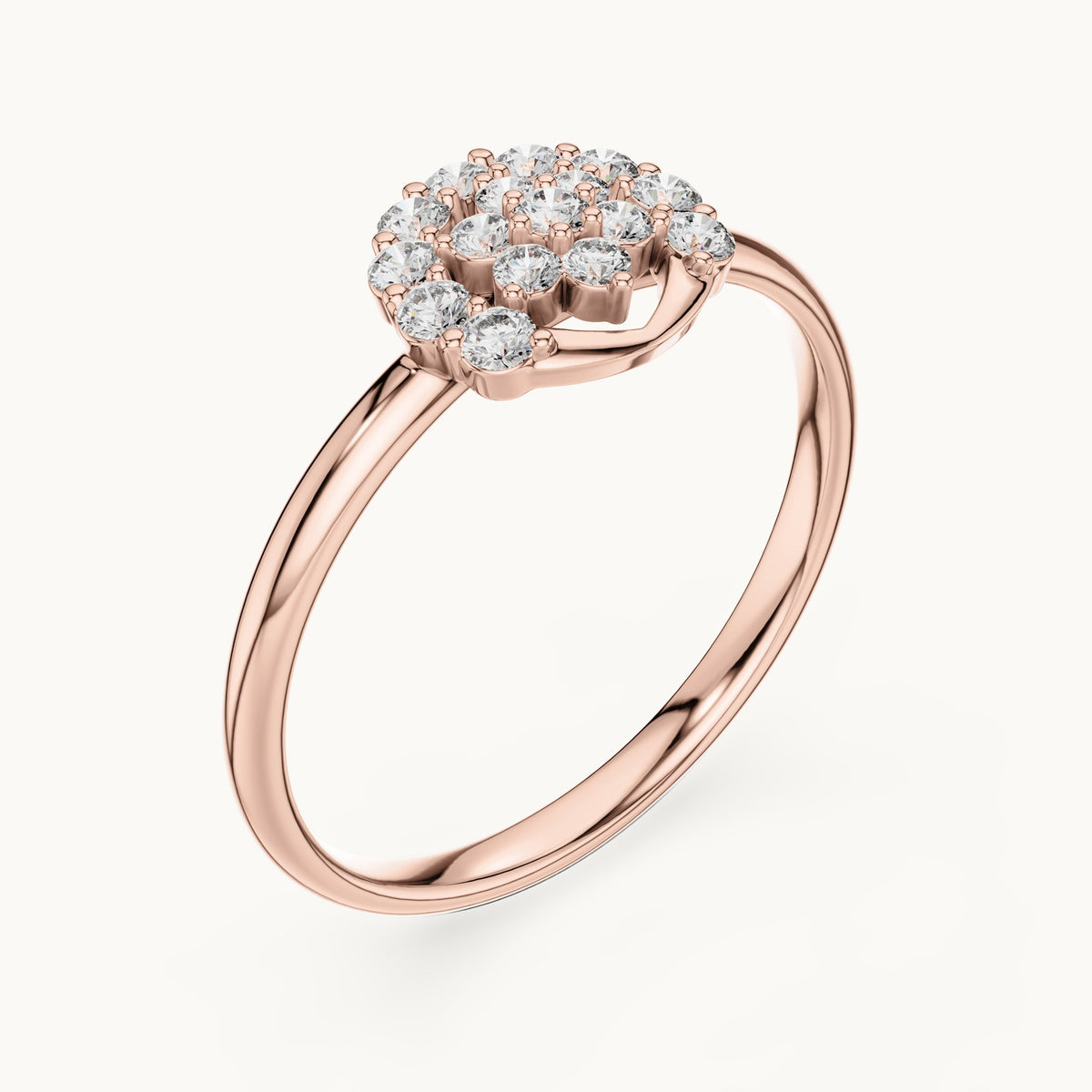 Round lab-grown diamond cluster halo ring in rose gold, 0.168 CT TW, view 2