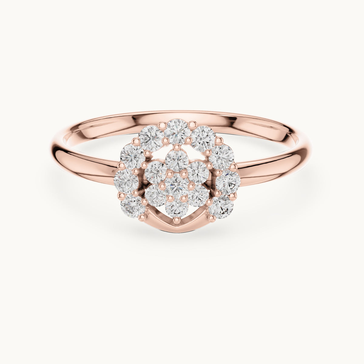 Round lab-grown diamond cluster halo ring in rose gold, 0.168 CT TW, view 4