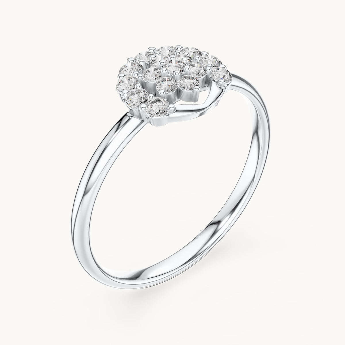 Round lab-grown diamond cluster halo ring in white gold, 0.168 CT TW, view 2