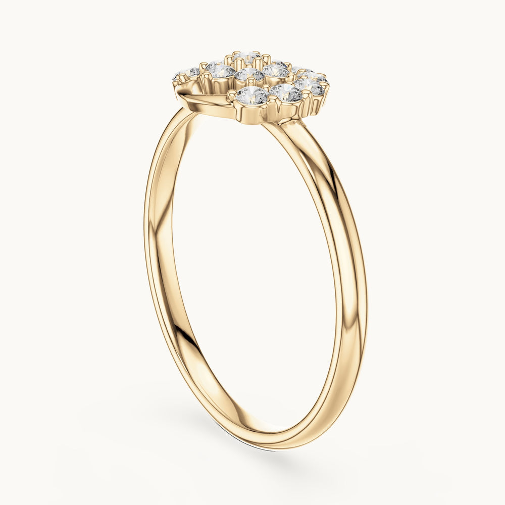 Round lab-grown diamond cluster halo ring in yellow gold, 0.168 CT TW, view 1