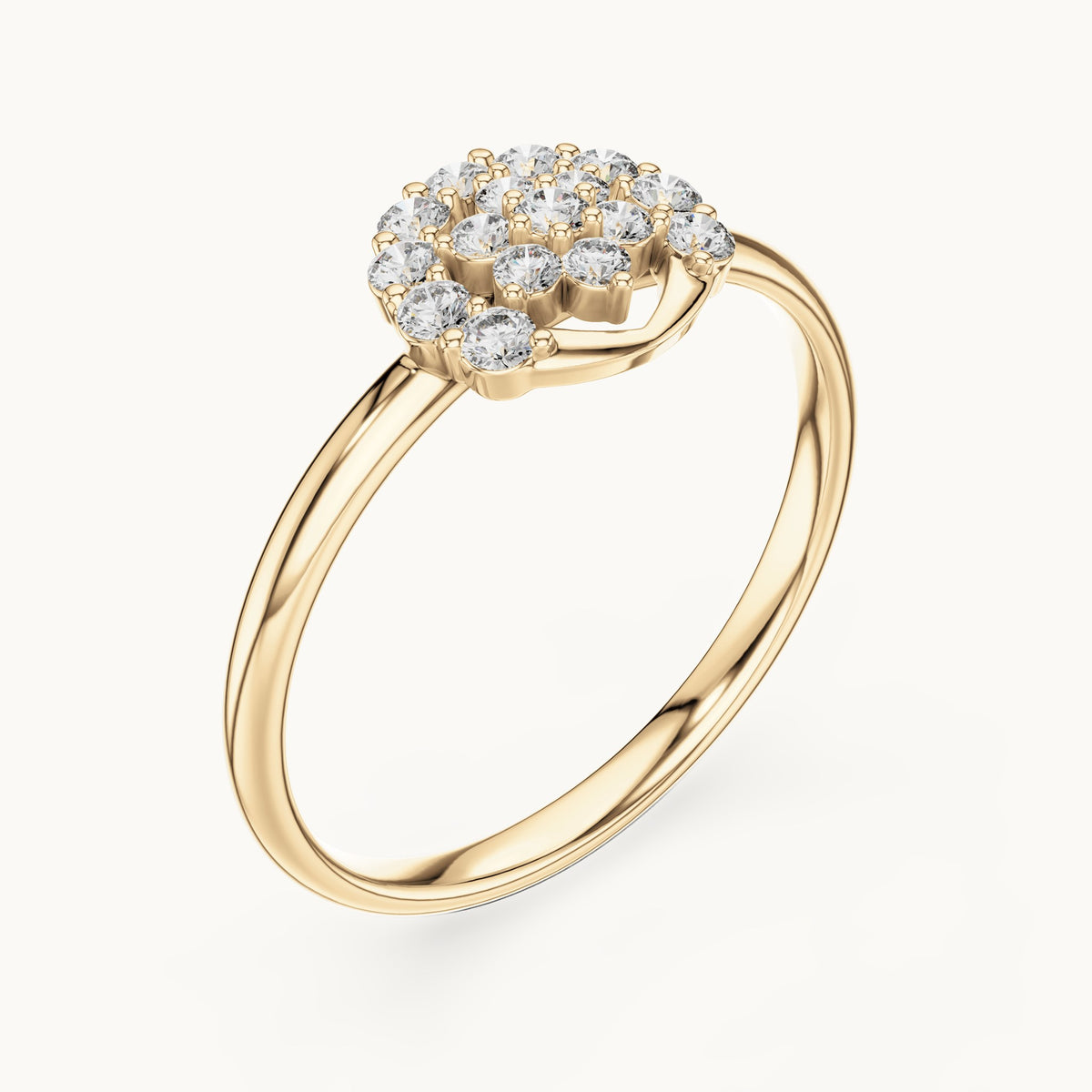 Round lab-grown diamond cluster halo ring in yellow gold, 0.168 CT TW, view 2