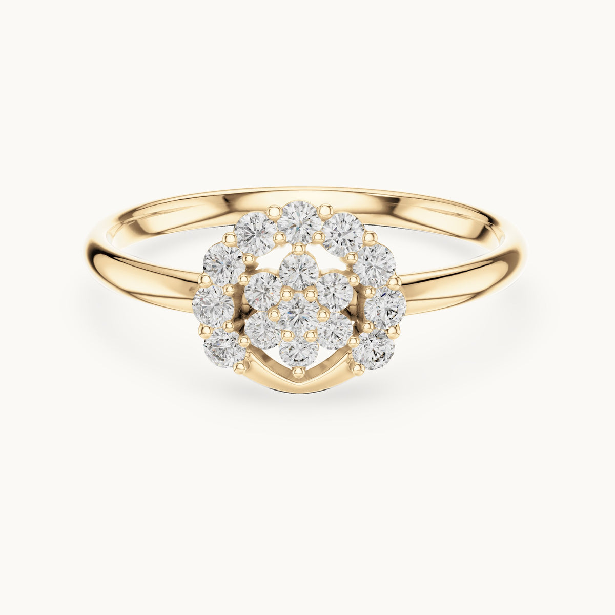 Round lab-grown diamond cluster halo ring in yellow gold, 0.168 CT TW, view 4