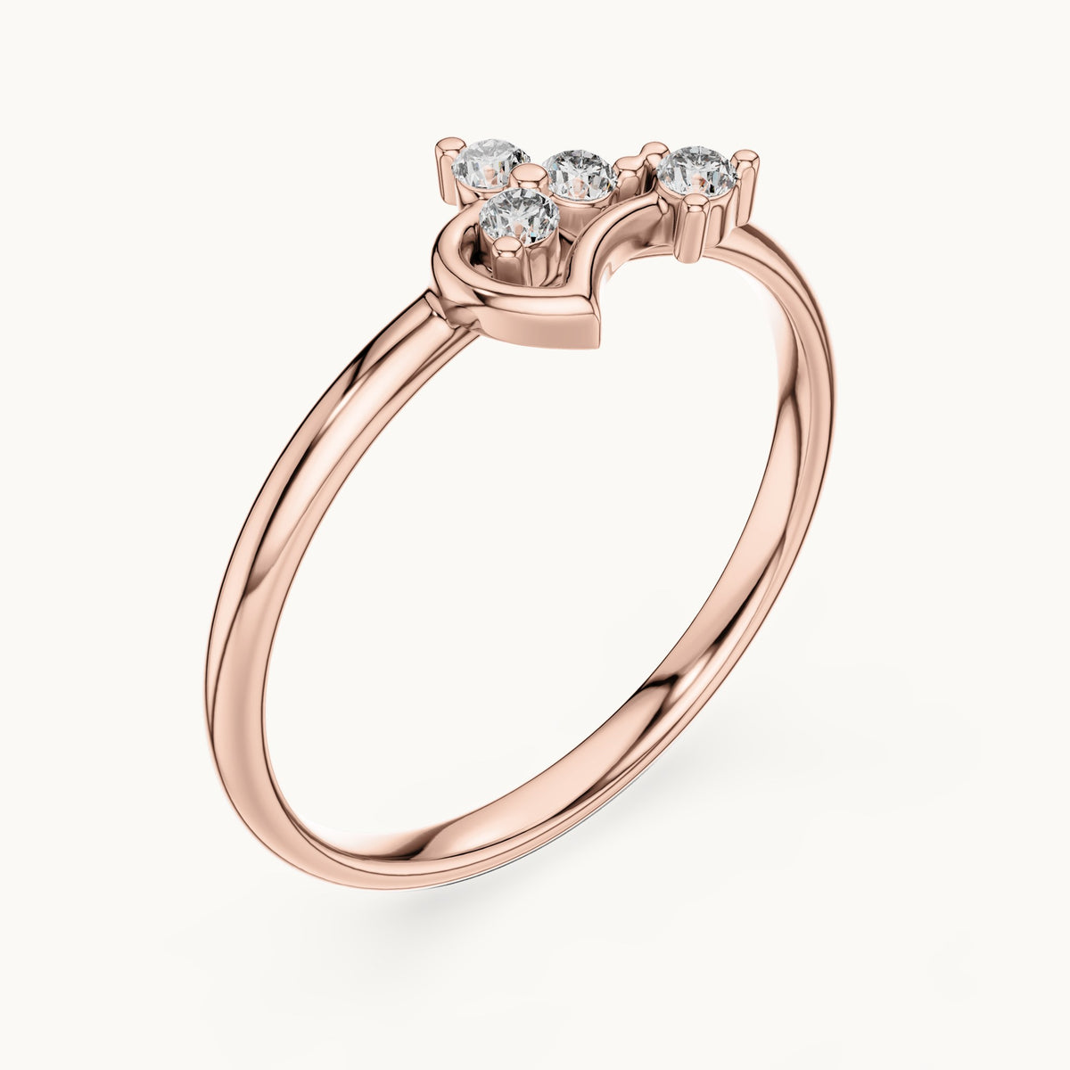 Round lab-grown diamond four-stone heart swirl ring in rose gold, 0.063 CT TW, view 2