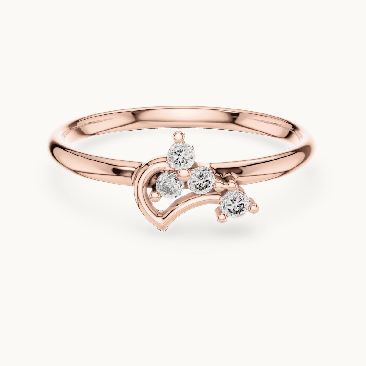 Round lab-grown diamond four-stone heart swirl ring in rose gold, 0.063 CT TW, view 4
