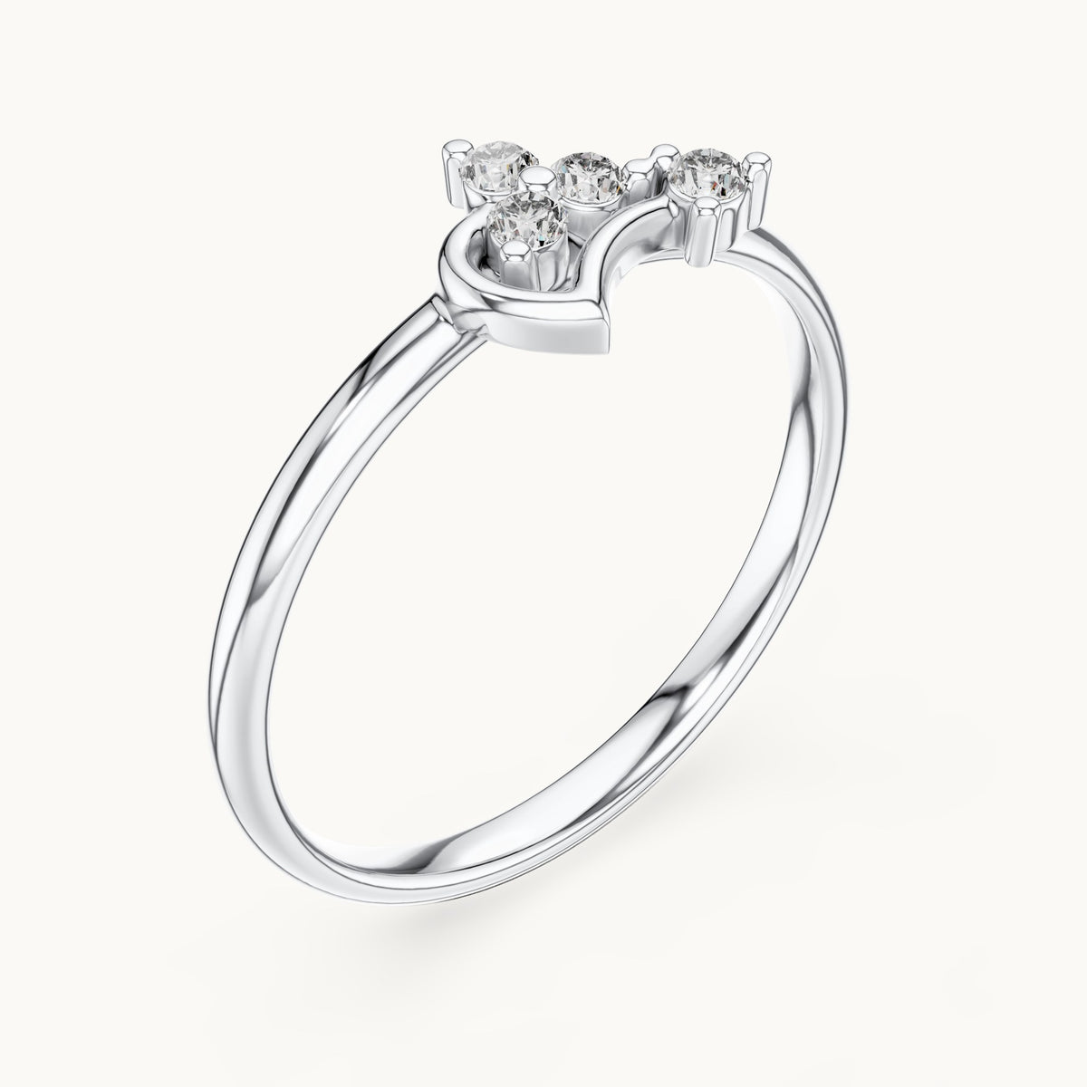 Round lab-grown diamond four-stone heart swirl ring in white gold, 0.063 CT TW, view 2
