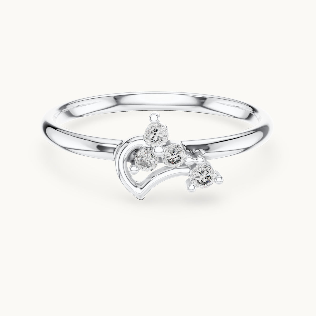 Round lab-grown diamond four-stone heart swirl ring in white gold, 0.063 CT TW, view 4