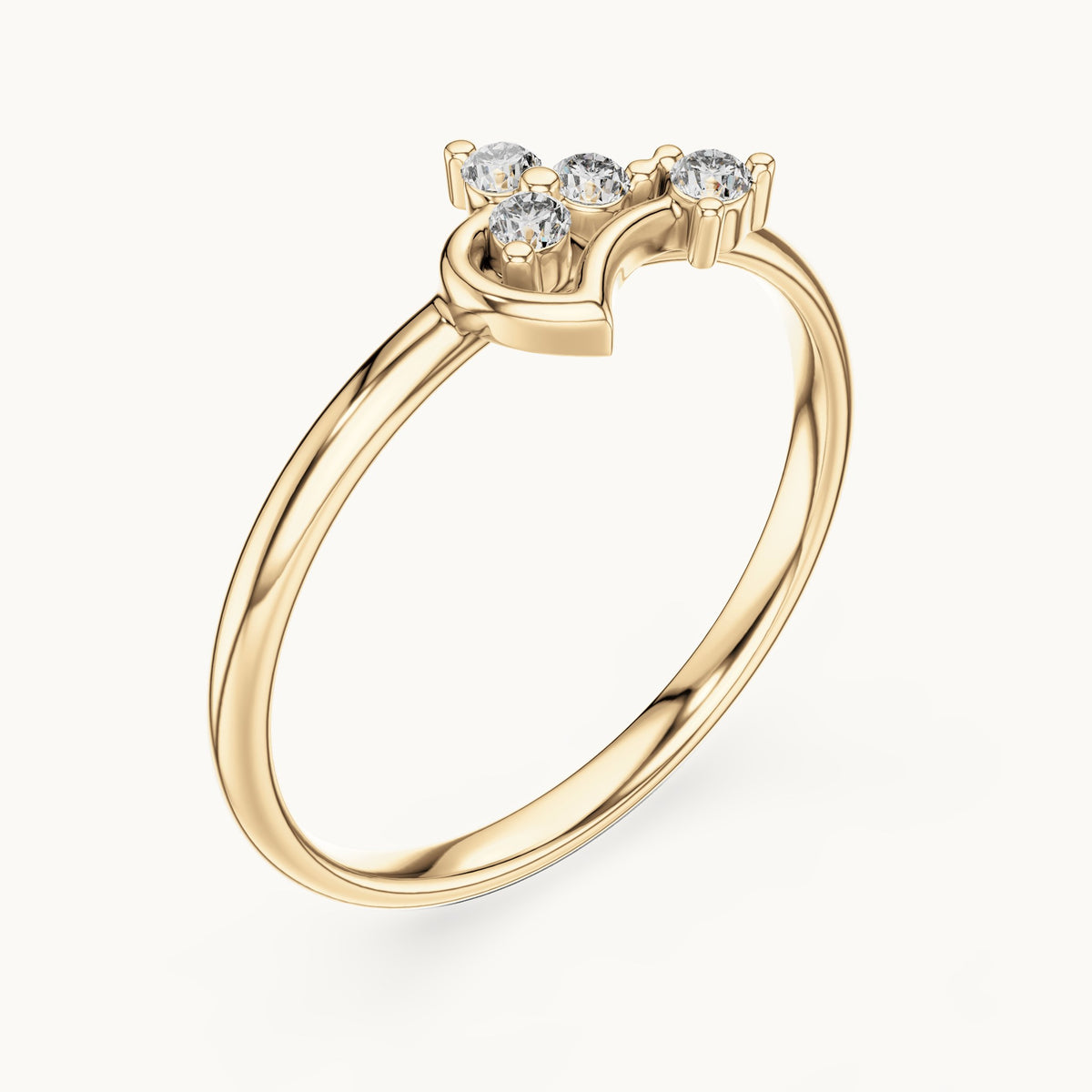 Round lab-grown diamond four-stone heart swirl ring in yellow gold, 0.063 CT TW, view 2