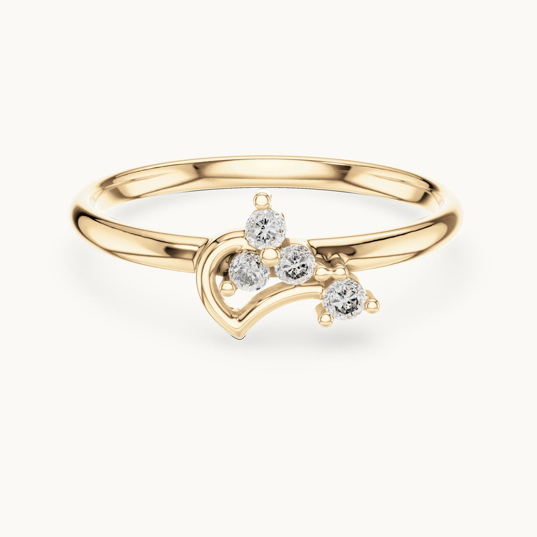 Round lab-grown diamond four-stone heart swirl ring in yellow gold, 0.063 CT TW, view 4