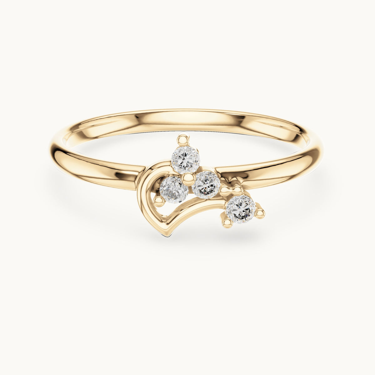 Round lab-grown diamond four-stone heart swirl ring in yellow gold, 0.063 CT TW, view 4