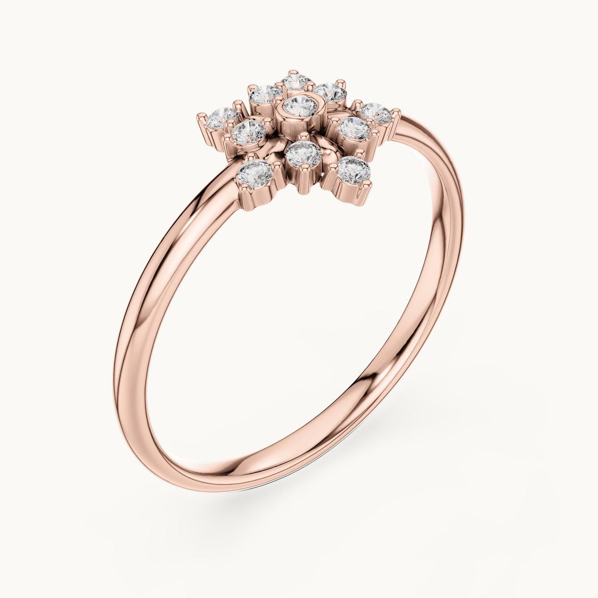 Round lab-grown diamond sunflower ring in rose gold, 0.09 CT TW, view 2
