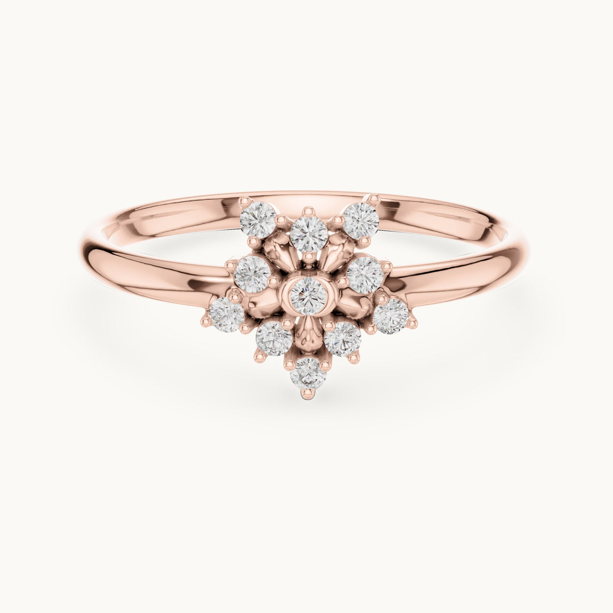 Round lab-grown diamond sunflower ring in rose gold, 0.09 CT TW, view 4