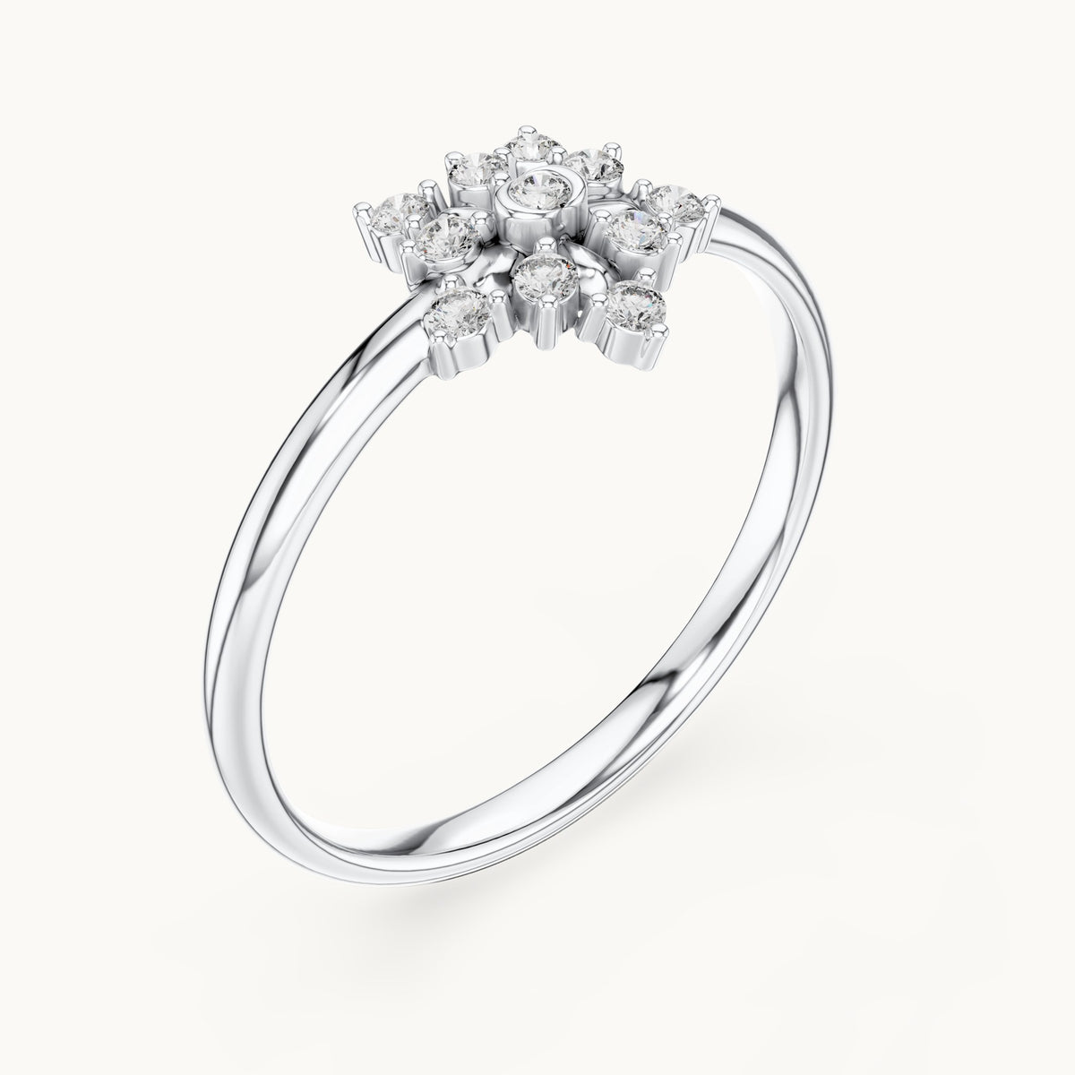 Round lab-grown diamond sunflower ring in white gold, 0.09 CT TW, view 2
