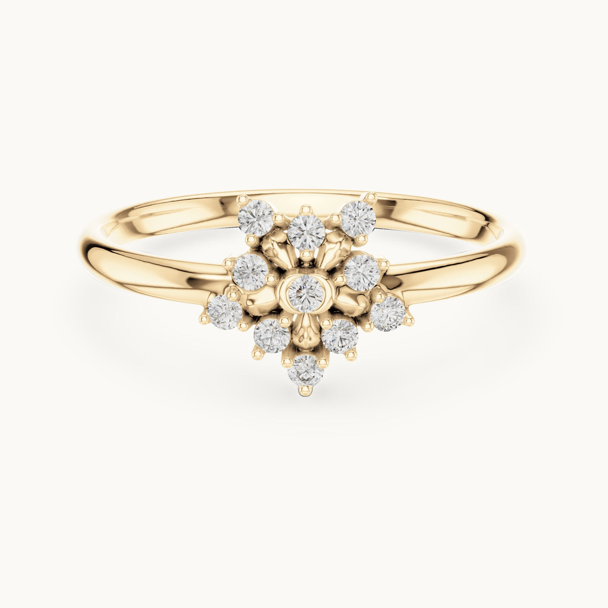 Round lab-grown diamond sunflower ring in yellow gold, 0.09 CT TW, view 4