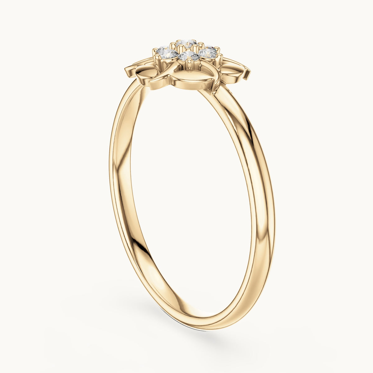 Round lab-grown diamond swirl petal flower cluster ring in yellow gold, 0.060 CT TW, view 1