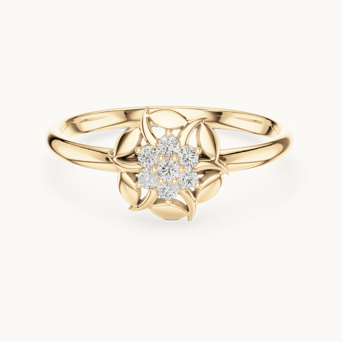 Round lab-grown diamond swirl petal flower cluster ring in yellow gold, 0.060 CT TW, view 4