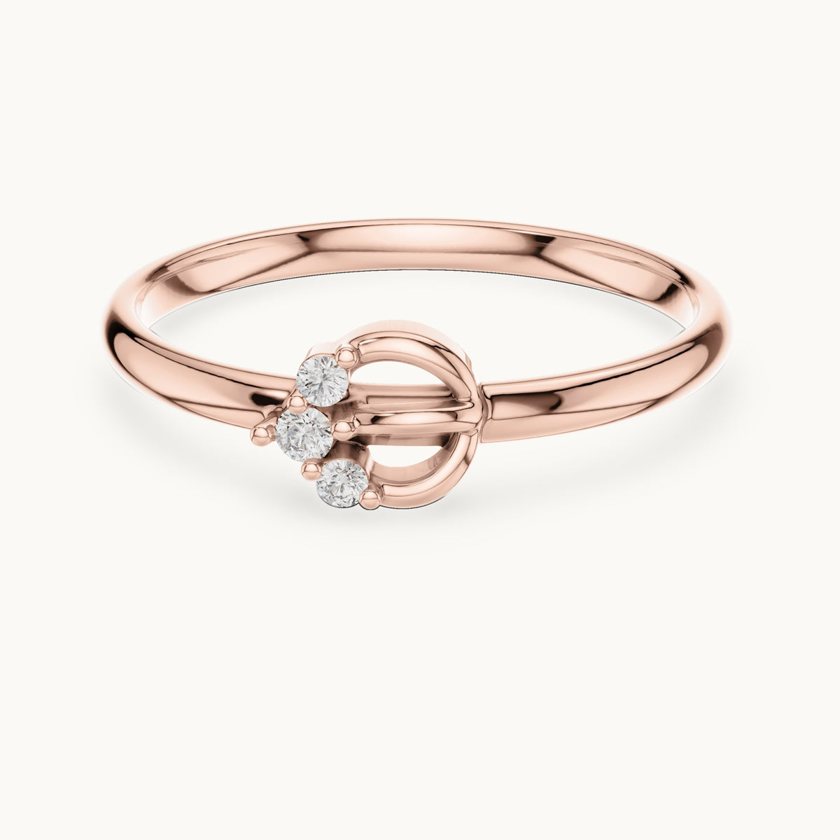 Round lab-grown diamond three-stone orb ring in rose gold, 0.028 CT TW, view 4