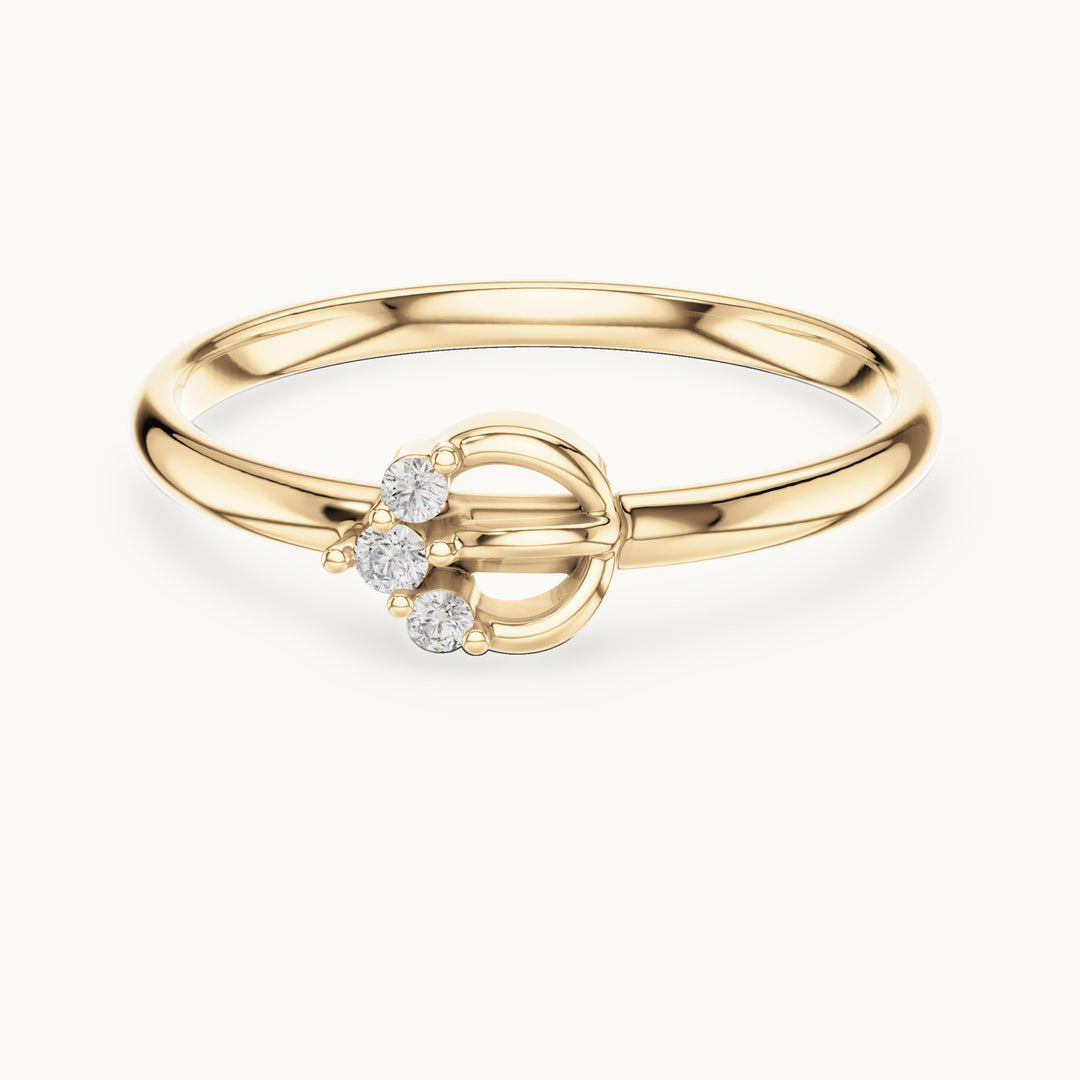 Round lab-grown diamond three-stone orb ring in yellow gold, 0.028 CT TW, view 4
