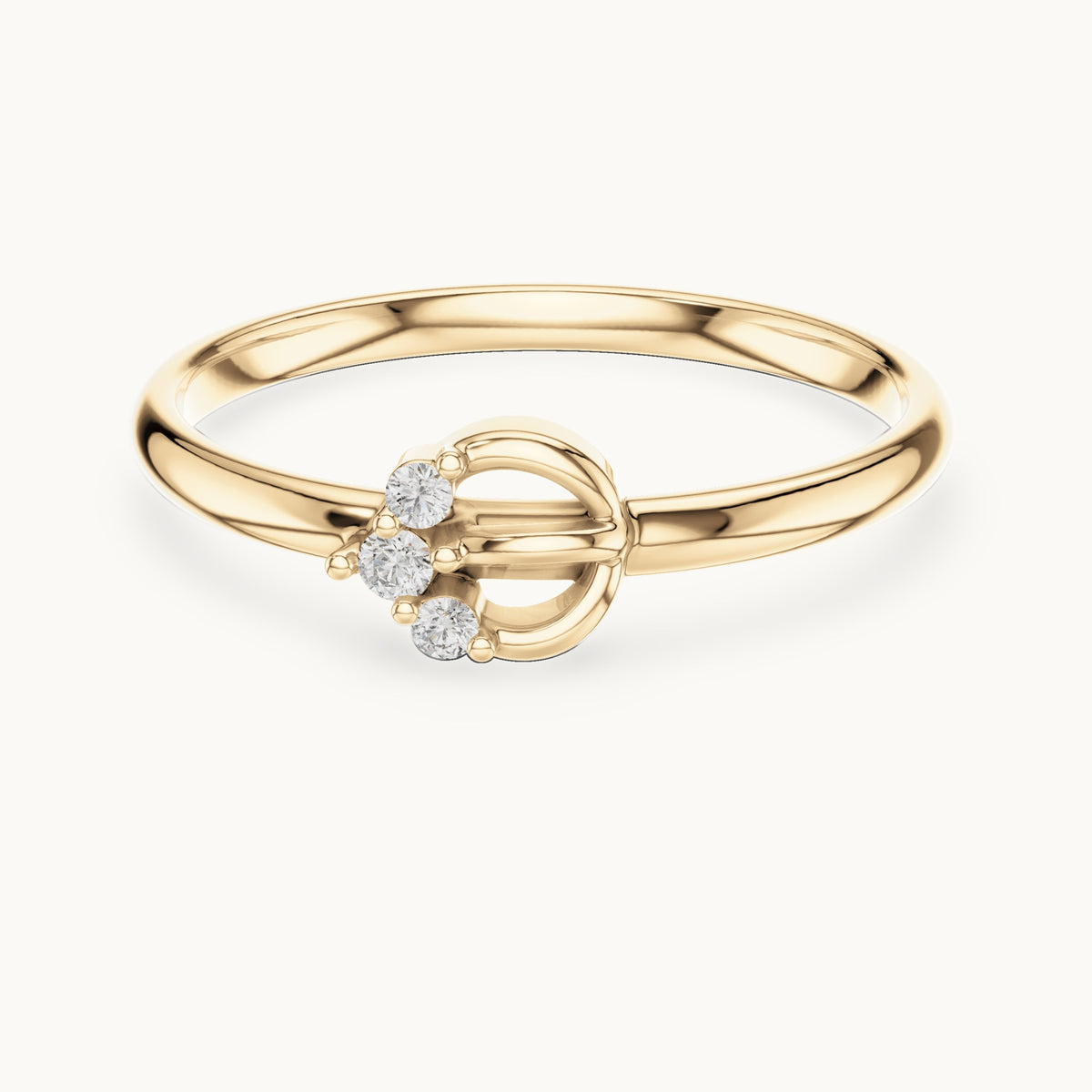 Round lab-grown diamond three-stone orb ring in yellow gold, 0.028 CT TW, view 4
