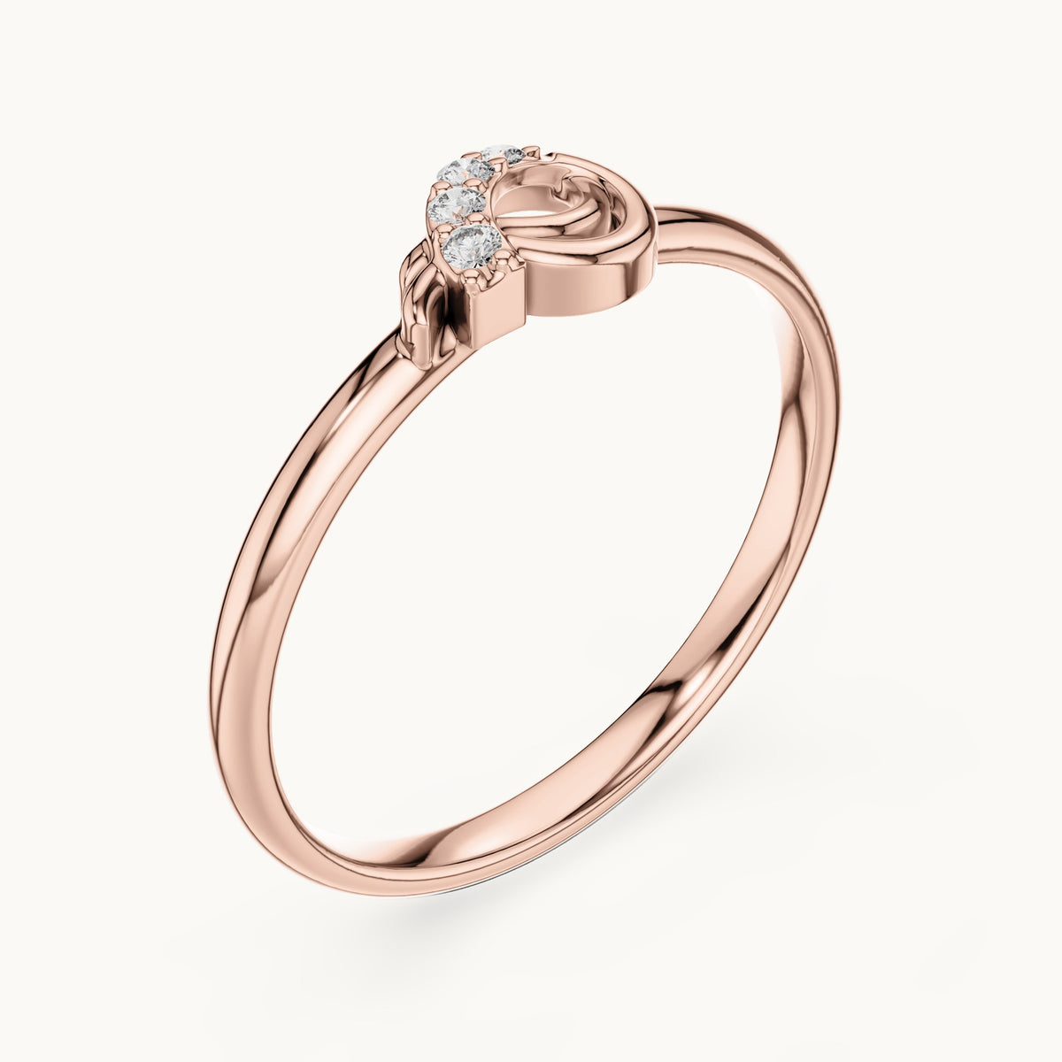 Round lab-grown diamond curl accent ring in rose gold, 0.023 CT TW, view 2