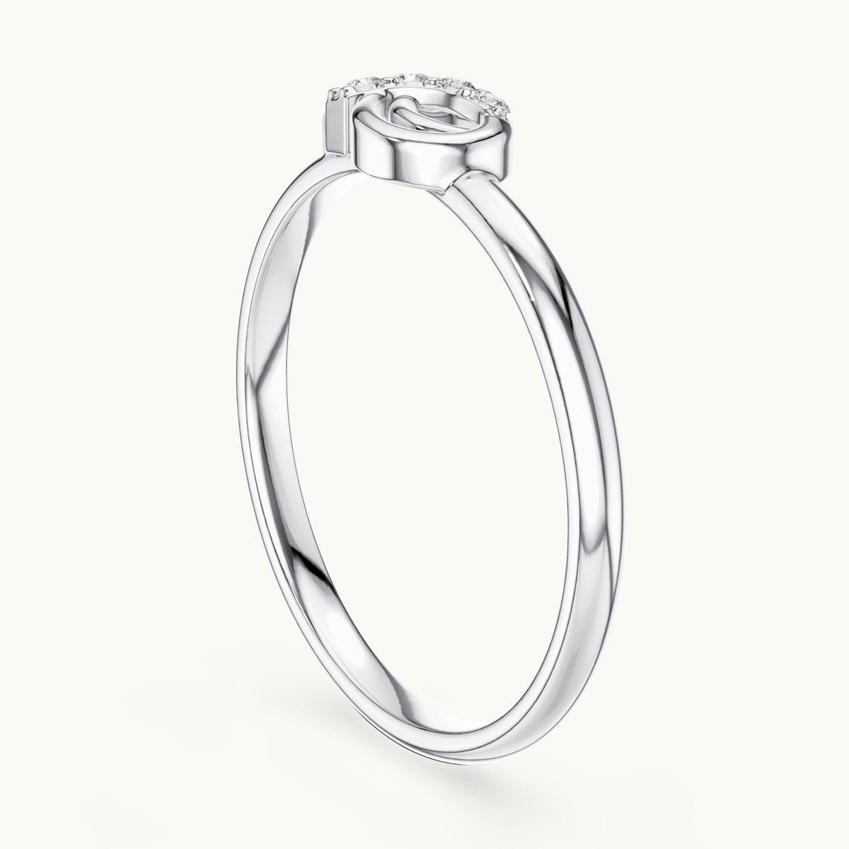 Round lab-grown diamond curl accent ring in white gold, 0.023 CT TW, view 1