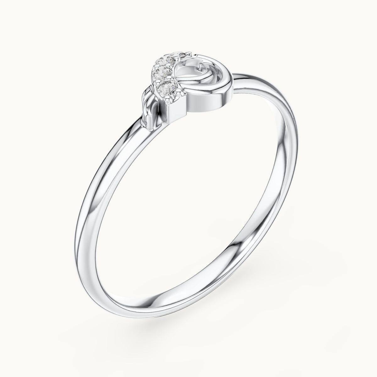 Round lab-grown diamond curl accent ring in white gold, 0.023 CT TW, view 2