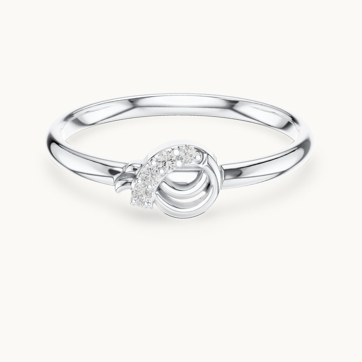 Round lab-grown diamond curl accent ring in white gold, 0.023 CT TW, view 4