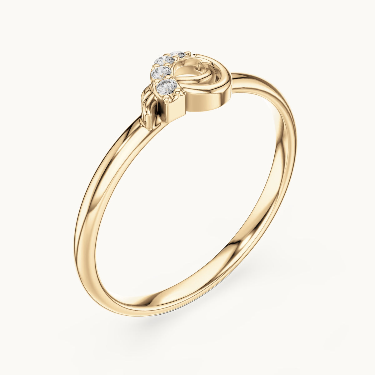 Round lab-grown diamond curl accent ring in yellow gold, 0.023 CT TW, view 2