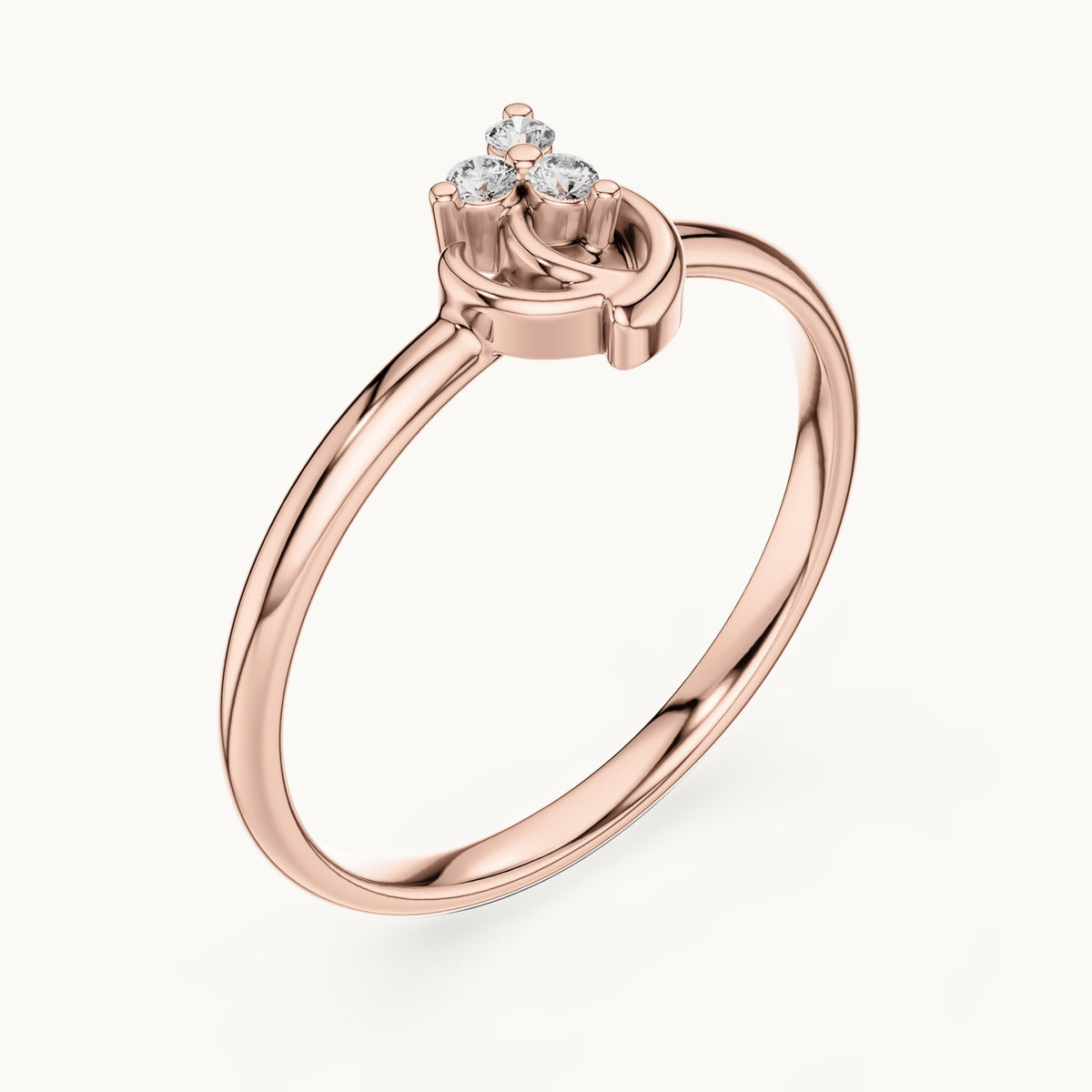 Round lab-grown diamond three-stone swirl cluster ring in rose gold, 0.030 CT TW, view 2