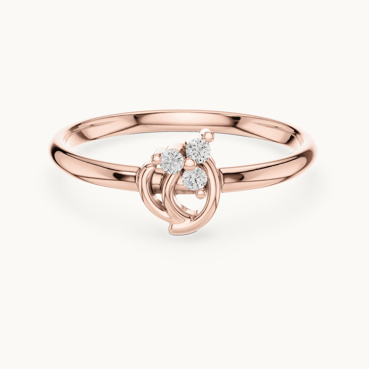 Round lab-grown diamond three-stone swirl cluster ring in rose gold, 0.030 CT TW, view 4