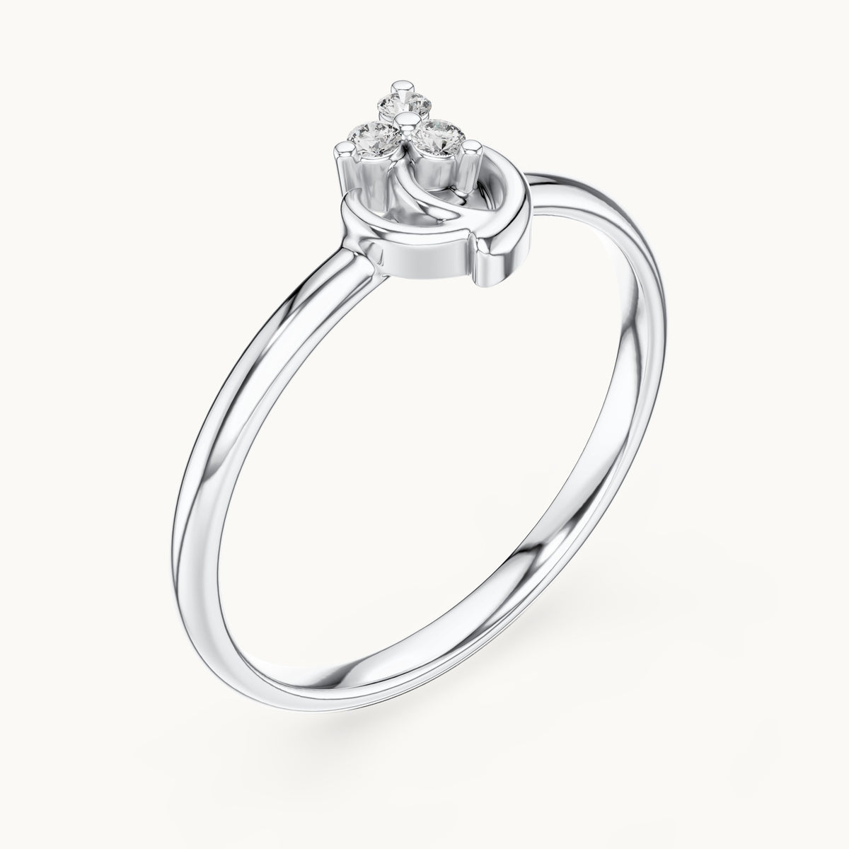 Round lab-grown diamond three-stone swirl cluster ring in white gold, 0.030 CT TW, view 2