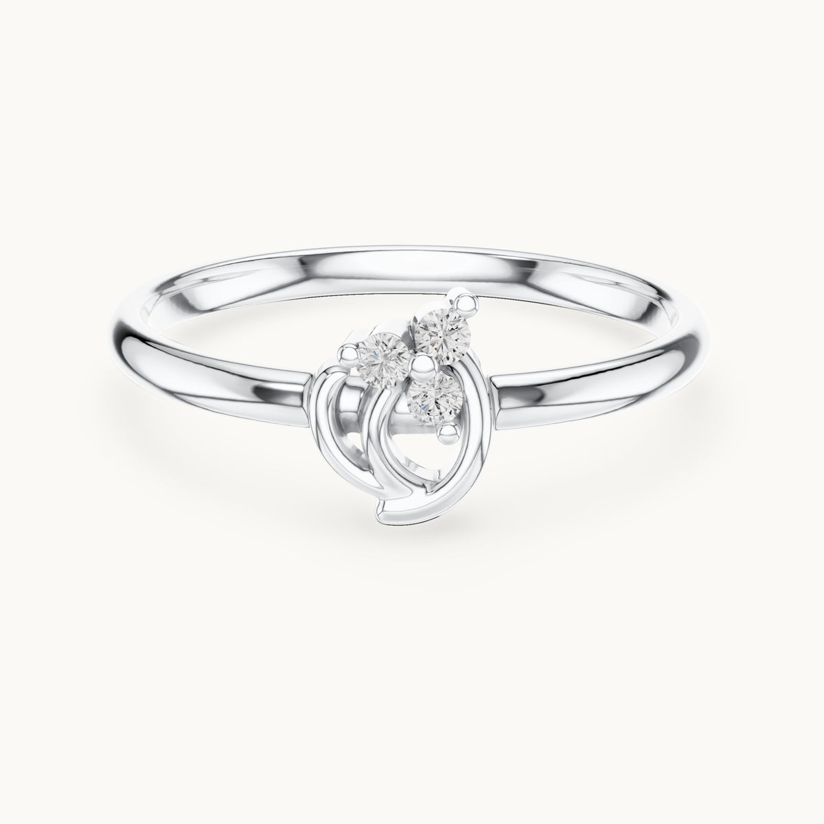 Round lab-grown diamond three-stone swirl cluster ring in white gold, 0.030 CT TW, view 4