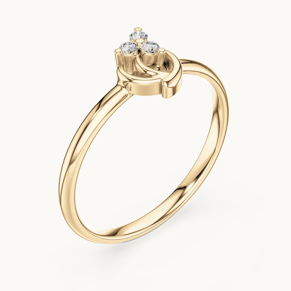 Round lab-grown diamond three-stone swirl cluster ring in yellow gold, 0.030 CT TW, view 2