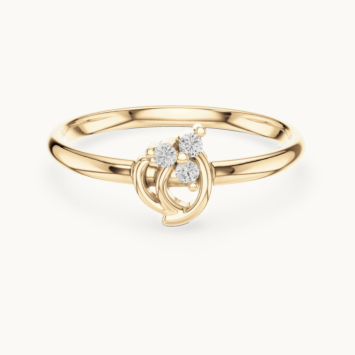 Round lab-grown diamond three-stone swirl cluster ring in yellow gold, 0.030 CT TW, view 4