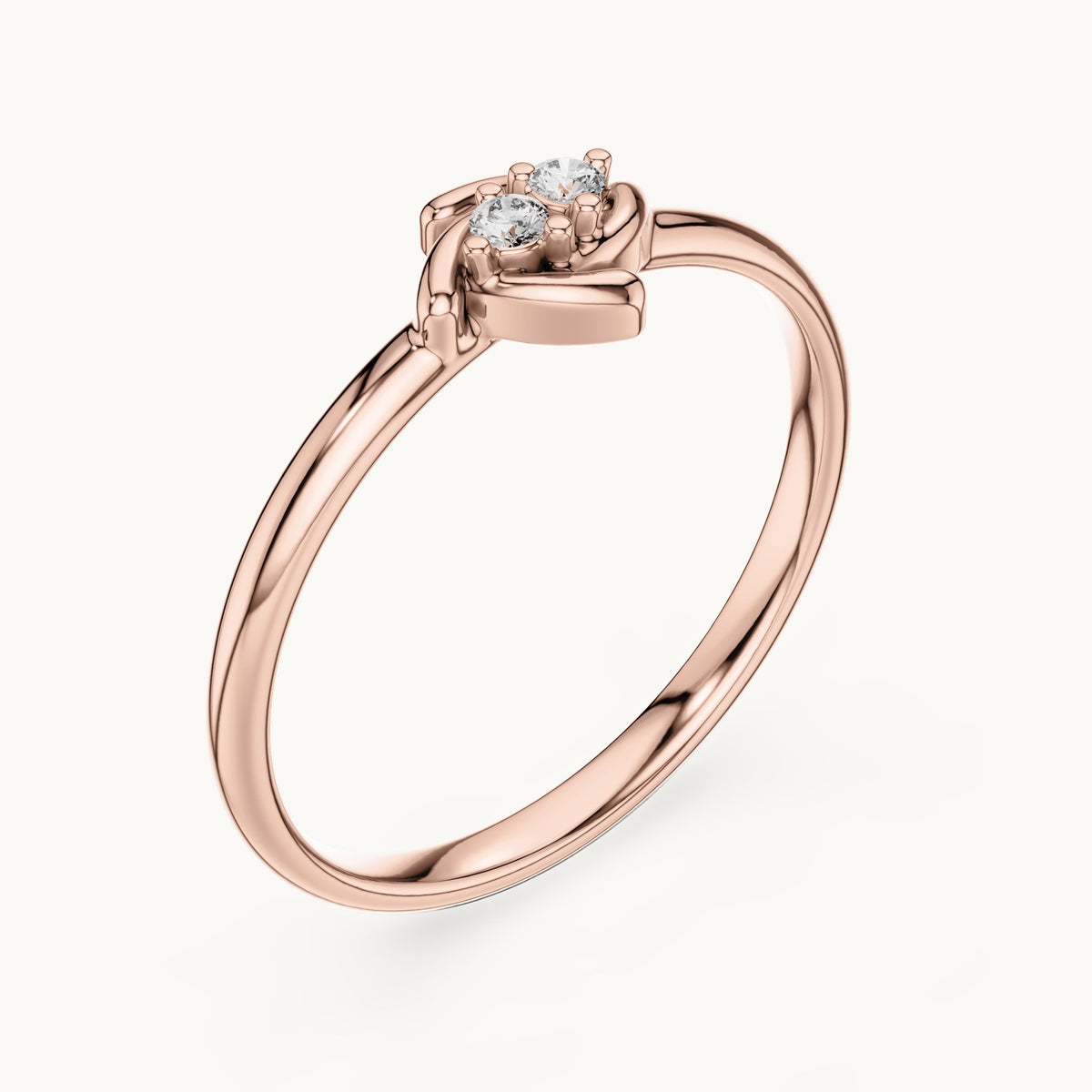 Round lab-grown diamond two-stone tulip ring in rose gold, 0.024 CT TW, view 2